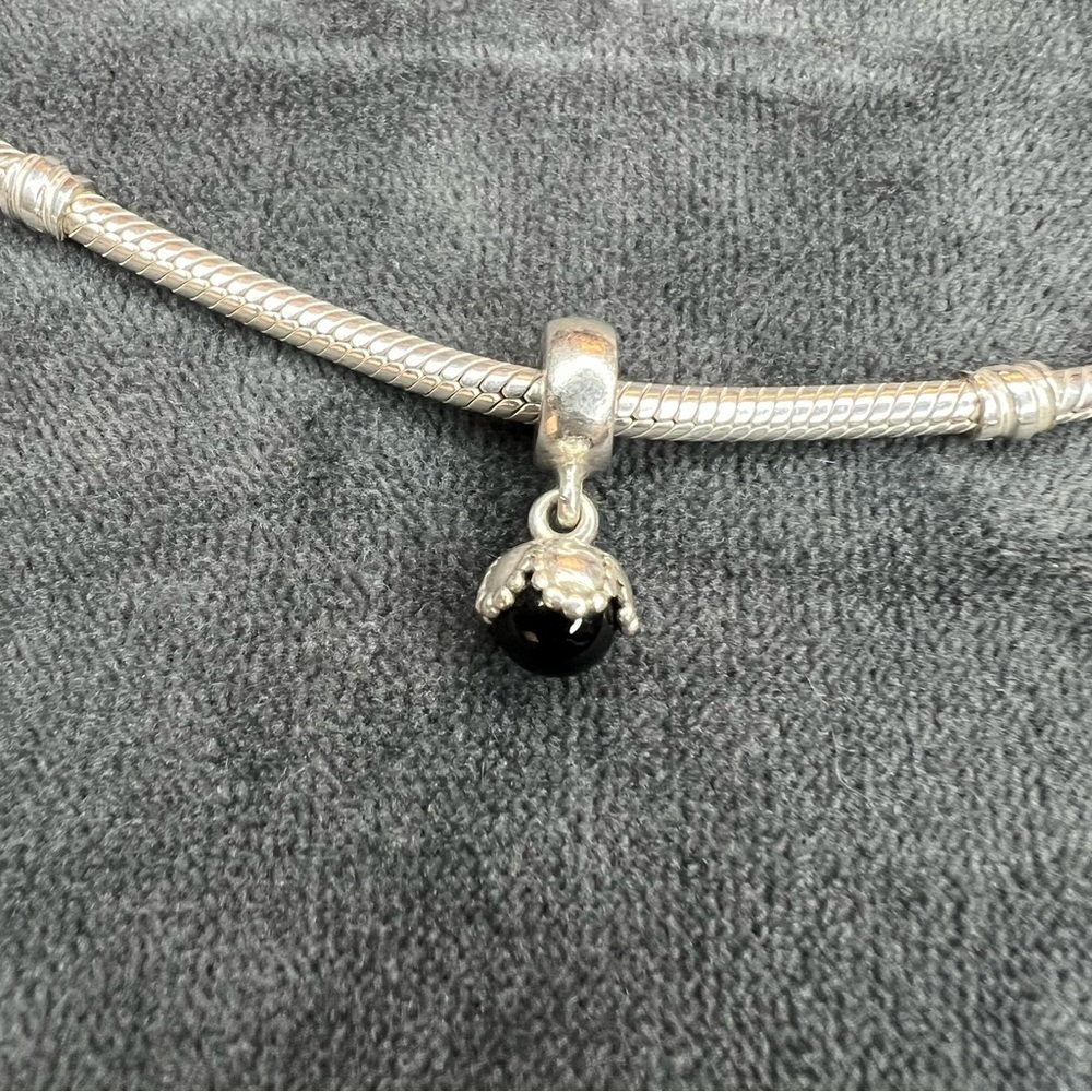 RETIRED Pandora Black Onyx Dangle Charm - Picture 1 of 3